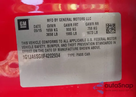 2015 Chevrolet Sonic Ls from USA, damaged, VIN 1G1JA6SG8F4202934